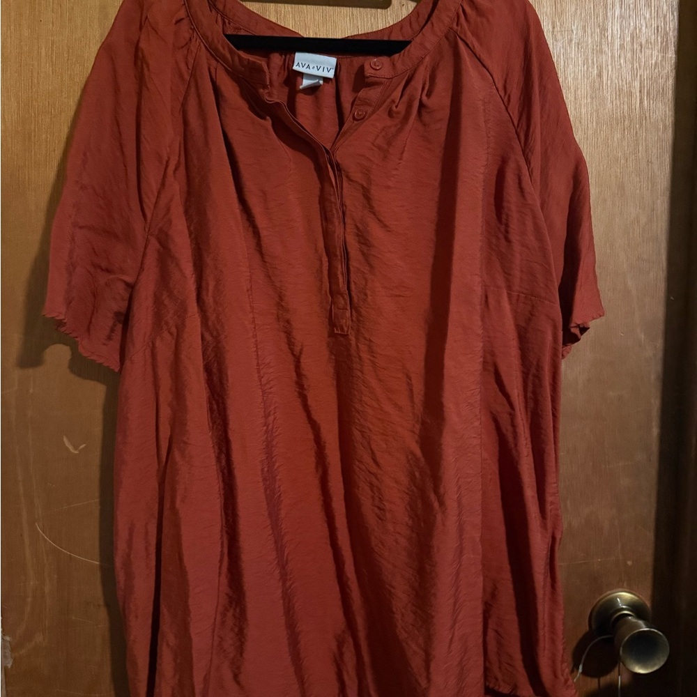 Ava & Viv Red Short Sleeve Relaxed Blouse